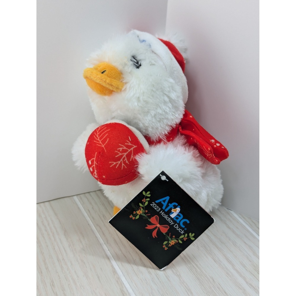 Aflac Plush 6" White 2023 Holiday Duck Santa Hat Scarf Sound Talks